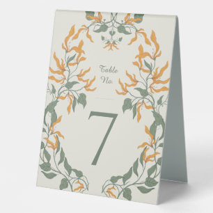 Retro Groovy Art Nouveau Floral Wedding Table Tent