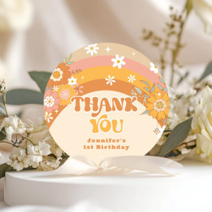 Retro groovy baby birthday thank you classic round sticker