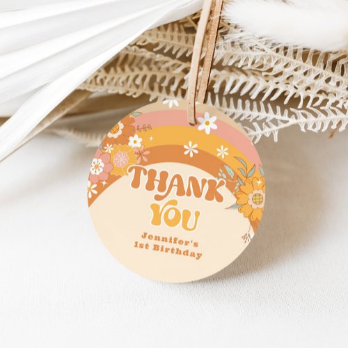 Retro groovy baby birthday thank you favor tags