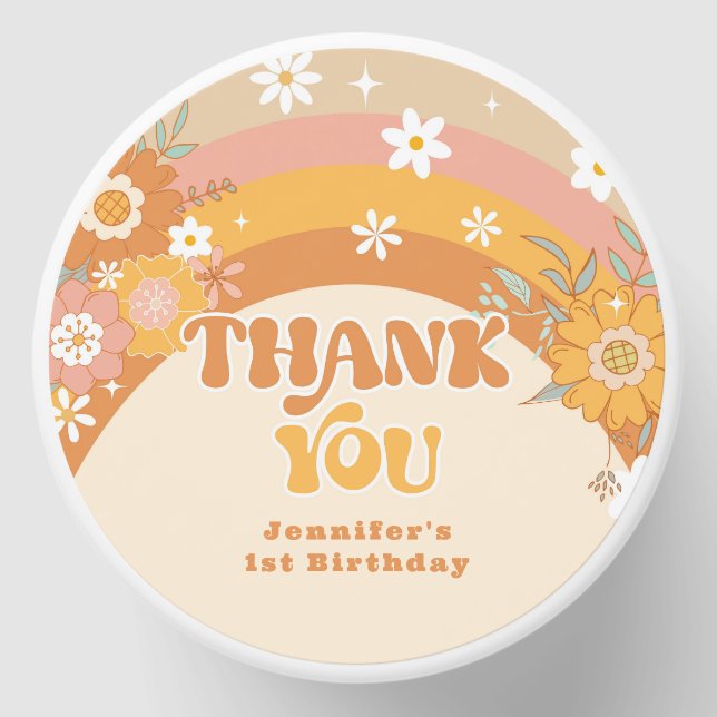 Retro groovy baby birthday thank you mini candle favors (Front)