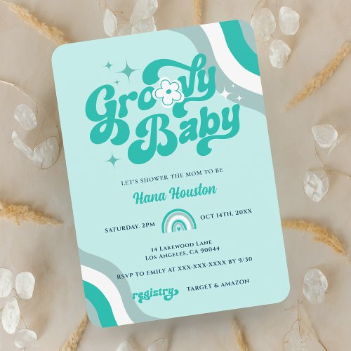 Retro Groovy Baby Boy Shower Invitation