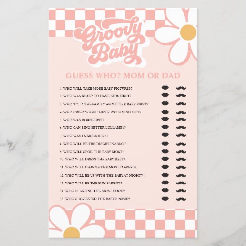 Retro Groovy Baby Guess Who Baby Shower Game Flyer