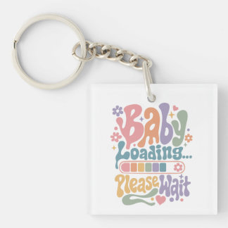 Retro Groovy Baby Loading Please Wait Maternity Keychain