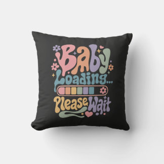 Retro Groovy Baby Loading Please Wait Maternity Throw Pillow