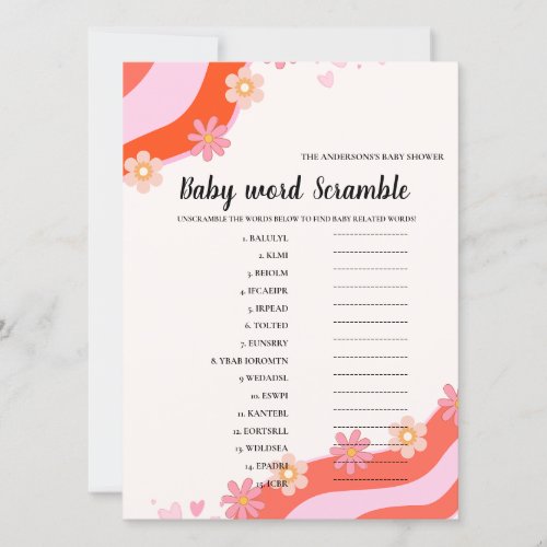 Retro Groovy Baby scramble word Baby shower game Card