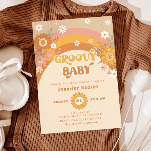 Retro groovy baby shower invitation