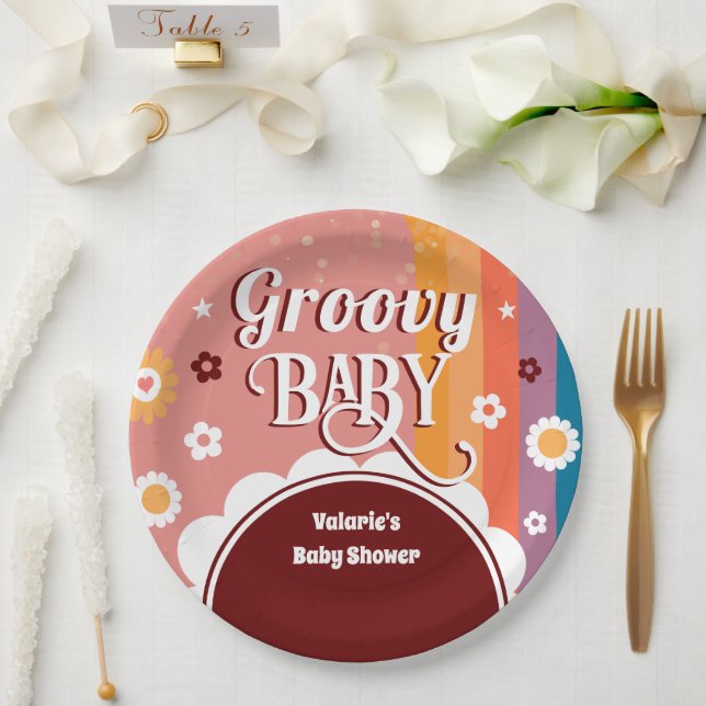 Retro Groovy Baby Shower Paper Plates (Wedding)