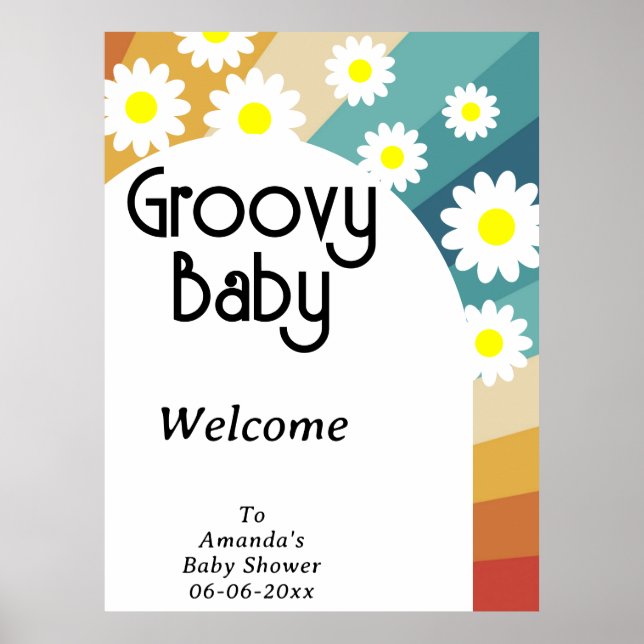 Retro Groovy - Baby shower party Poster (Front)
