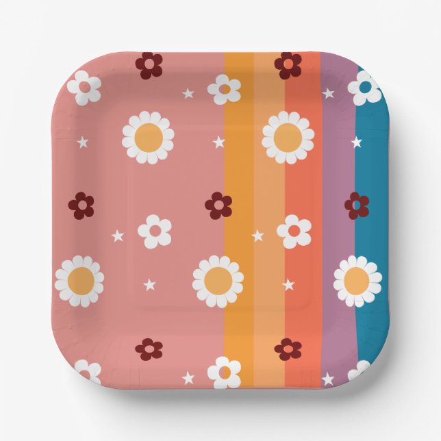 Retro Groovy Baby Shower Pattern Paper Plates (Front)