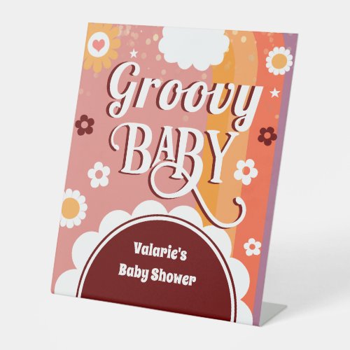 Retro Groovy Baby Shower Pedestal Sign