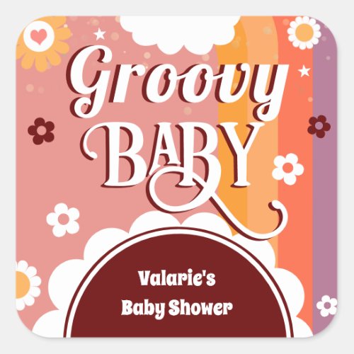 Retro Groovy Baby Shower Square Sticker