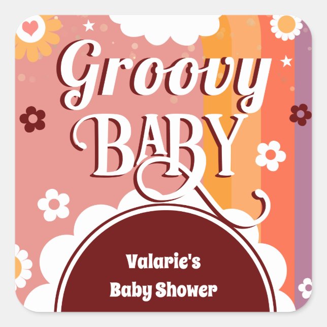 Retro Groovy Baby Shower Square Sticker (Front)