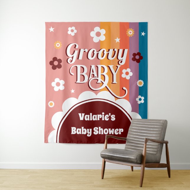 Retro Groovy Baby Shower Tapestry (In Situ)