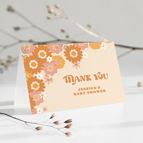 Retro groovy baby shower thank you card