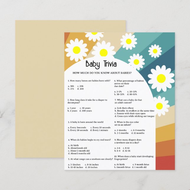 Retro Groovy - Baby Trivia | Baby Shower Game (Front/Back)