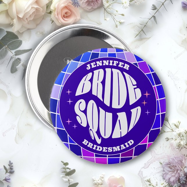Retro Groovy Bachelorette Bride Squad Bridesmaid Button (Creator Uploaded)