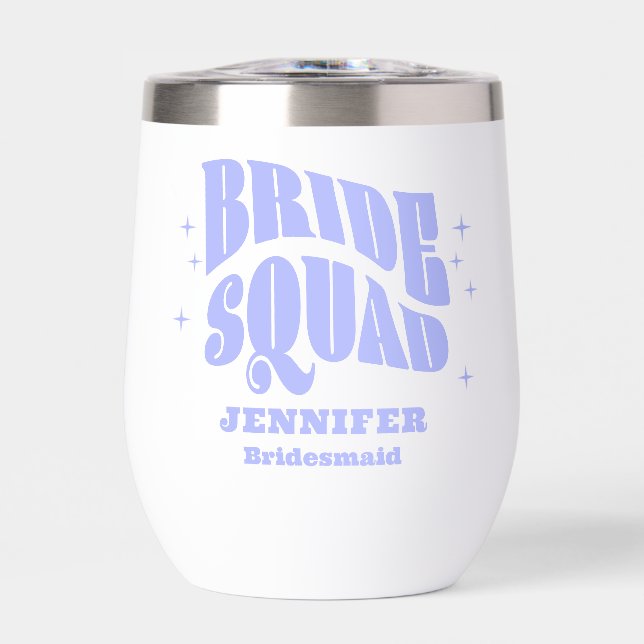 Retro Groovy Bachelorette Bride Squad Bridesmaid Thermal Wine Tumbler (Front)