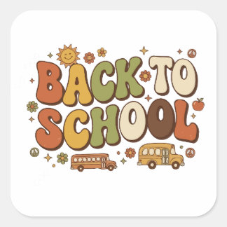Retro Groovy Back to School Design Square Sticker