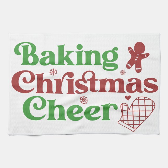 Retro Groovy Baking Christmas Cheer Kitchen Towel (Horizontal)