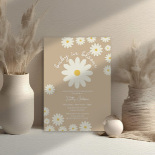 Retro Groovy Beige Daisy Baby in Bloom Shower Invitation