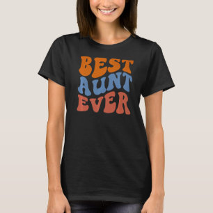 Retro Groovy Best Aunt Ever Wavy Hippie Boho 70s V T-Shirt