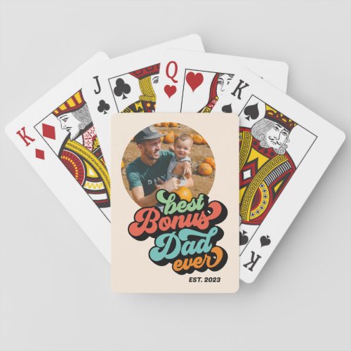 Retro Groovy Best Bonus Dad Ever Photo Fathers Day Playing Cards