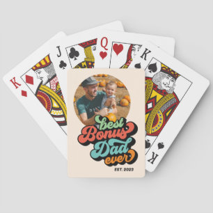 Retro Groovy Best Bonus Dad Ever Photo Fathers Day Poker Cards