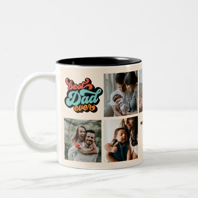 Retro Groovy Best Dad Ever 7 Photo Collage  Two-Tone Coffee Mug (Left)