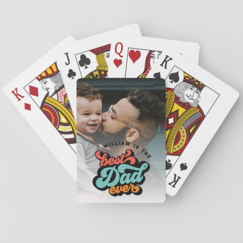 Retro Groovy Best Dad Ever Photo Fathers Day Playing Cards