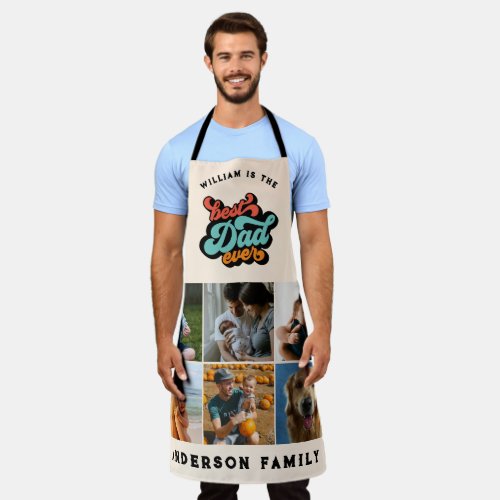Retro Groovy Best Dad Ever Six Photo Family Name Apron
