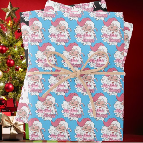 Retro Groovy Big Nick Santa Energy Pink Santa Xmas Wrapping Paper Sheets