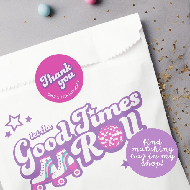 Retro Groovy Birthday Thank You Favor Classic Round Sticker (Creator Uploaded)