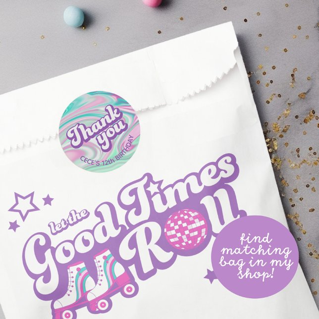 Retro Groovy Birthday Thank You Favor Classic Round Sticker (Creator Uploaded)