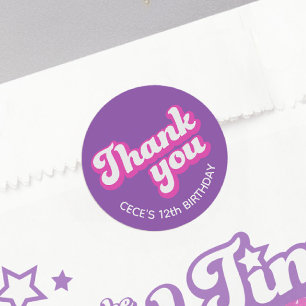 Retro Groovy Birthday Thank You Favor Classic Round Sticker