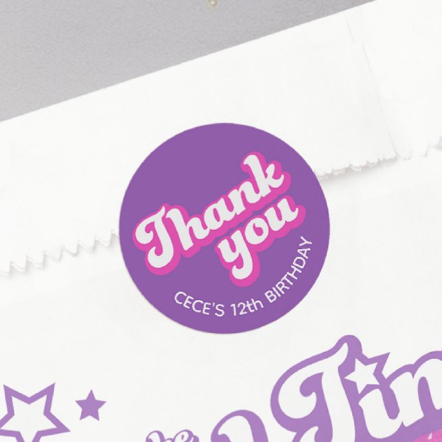 Retro Groovy Birthday Thank You Favor Classic Round Sticker (Creator Uploaded)