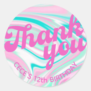 Retro Groovy Birthday Thank You Favor Classic Round Sticker