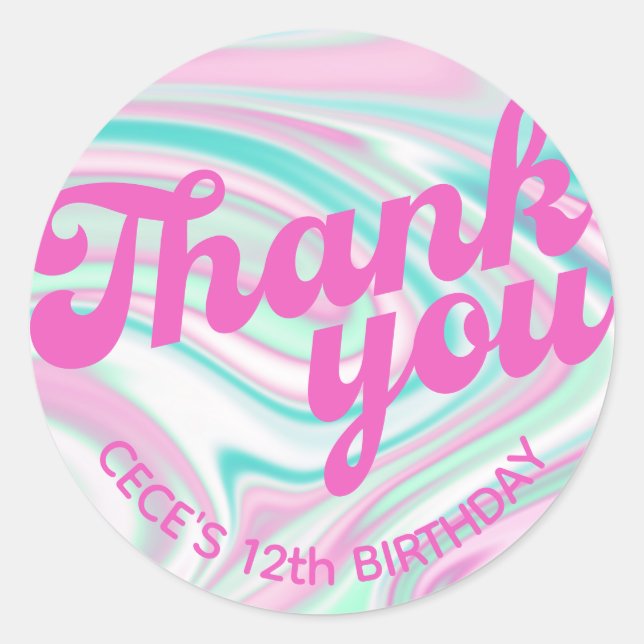 Retro Groovy Birthday Thank You Favor Classic Round Sticker (Front)