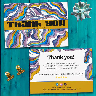 Retro Groovy Blue Purple Business Package Insert Thank You Card