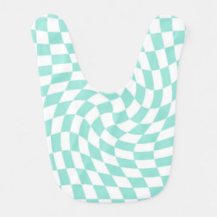 Retro Groovy Blue White Check Checks Checkered   Baby Bib