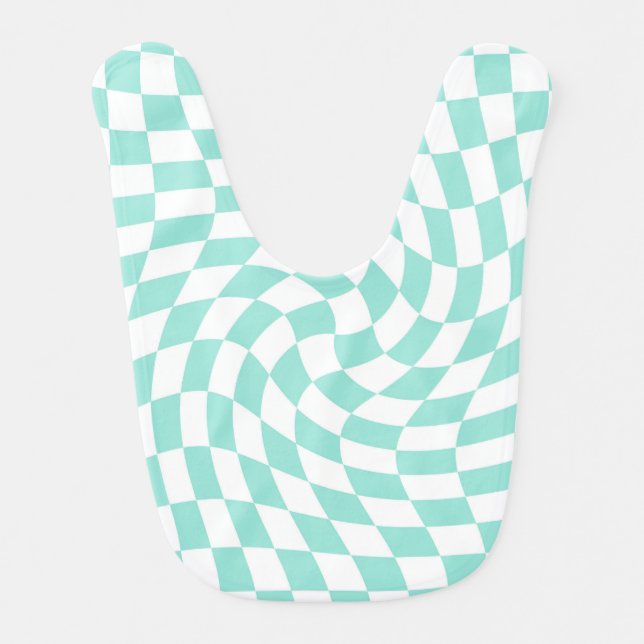 Retro Groovy Blue White Check Checks Checkered   Baby Bib (Front)