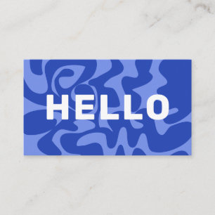 Retro Groovy Blue White Squiggles Hello Business Card