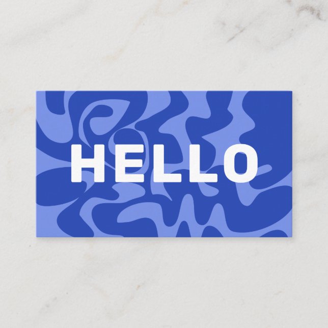 Retro Groovy Blue White Squiggles Hello Business Card (Front)