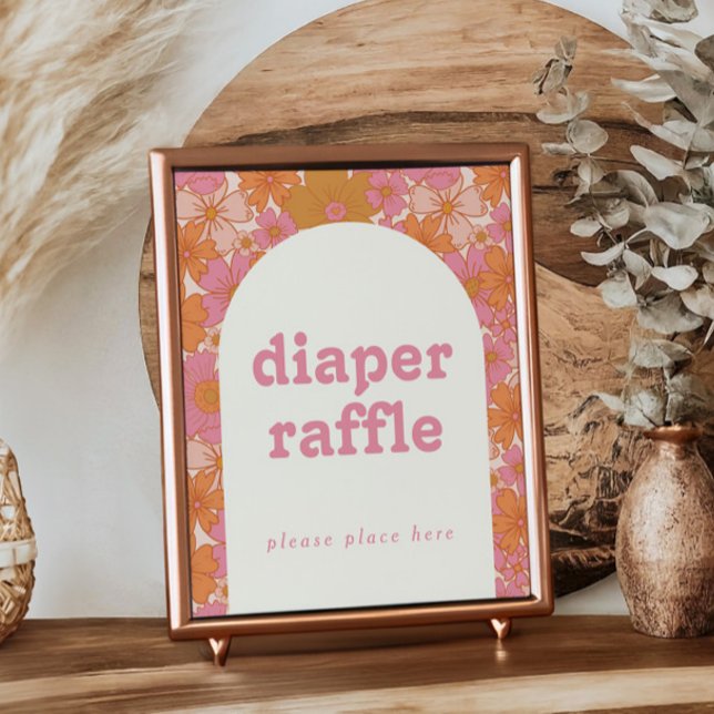 Retro Groovy Boho Baby in Bloom Diaper Raffle Sign (Creator Uploaded)