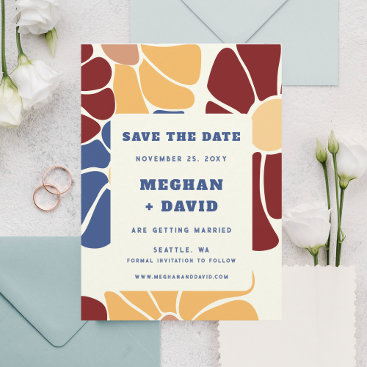 Retro Groovy Boho Chic Floral Save The Date Announcement