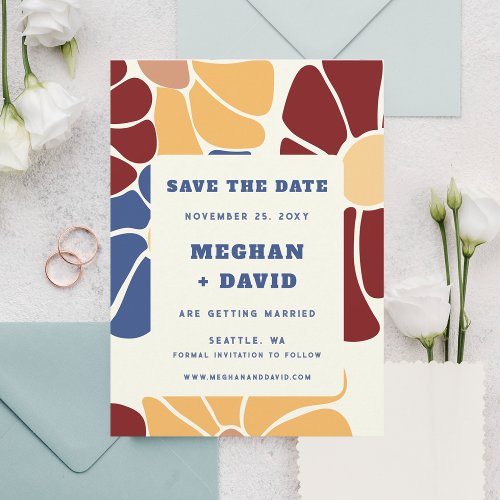 Retro Groovy Boho Chic Floral Save The Date Announcement