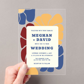Retro Groovy Boho Chic Floral Wedding Acrylic Invitations