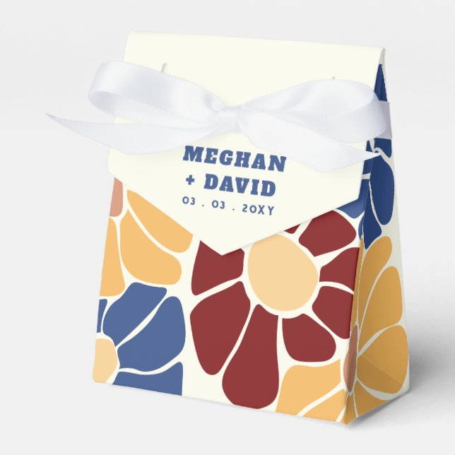 Retro Groovy Boho Chic Floral Wedding Favor Boxes (Front Side)