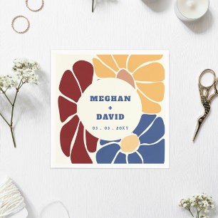 Retro Groovy Boho Chic Floral Wedding Napkins