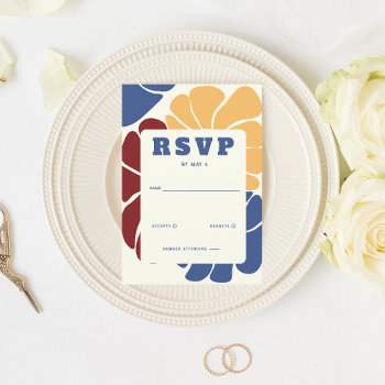 Retro Groovy Boho Chic Floral Wedding  Rsvp Card by blessedwedding at Zazzle