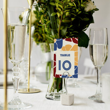 Retro Groovy Boho Chic Floral Wedding Table Number